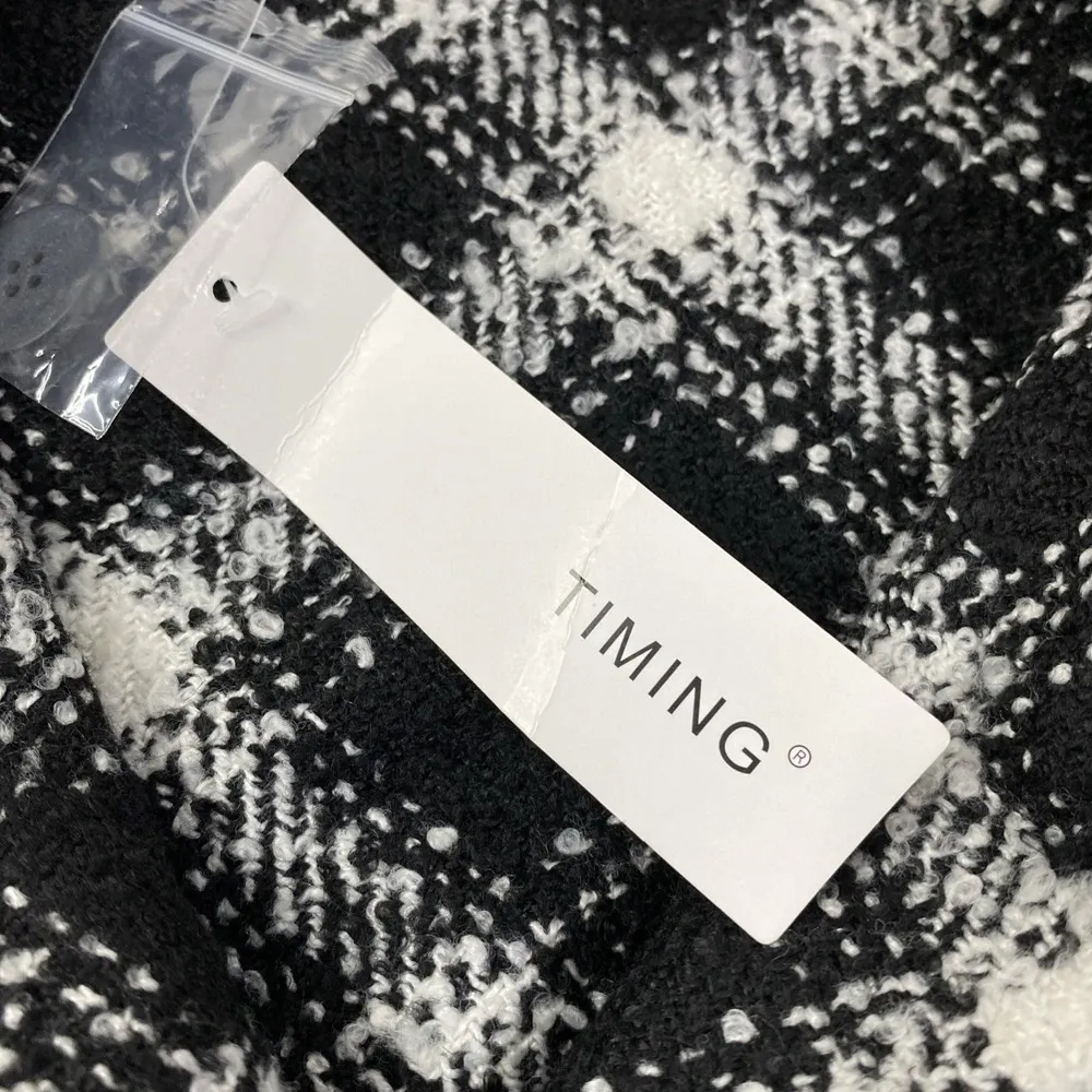 TIMING Shirt Jacket Womens Black/White Sz M Plaid Shacket Wool Flannel Style NWT - Image 5