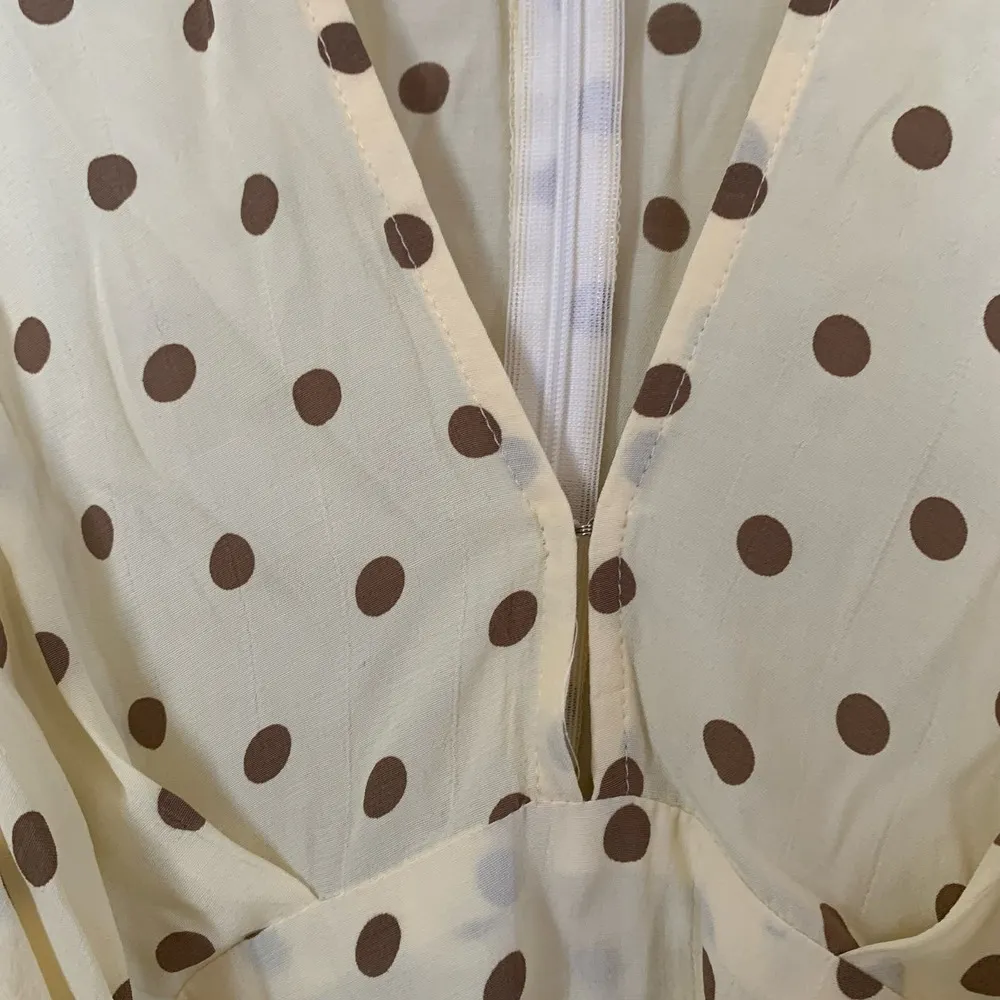 Revolve Faithfull the Brand Vanelli Polka Dot Mini Dress Size Small Tie Waist Button - Image 7