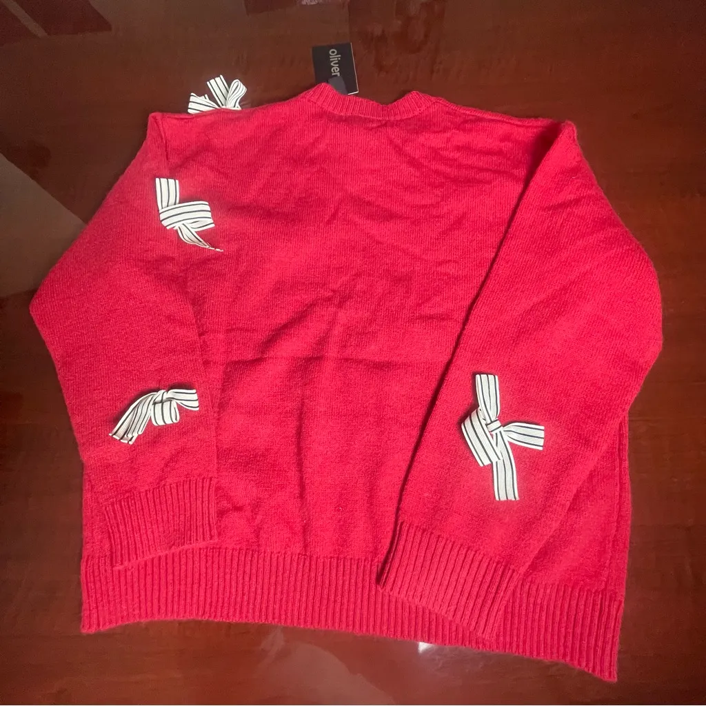 Oliver. O Red Sweater with 3D Bow Details Valentines Day Whimsical Fairy Sz L Size L - Image 10