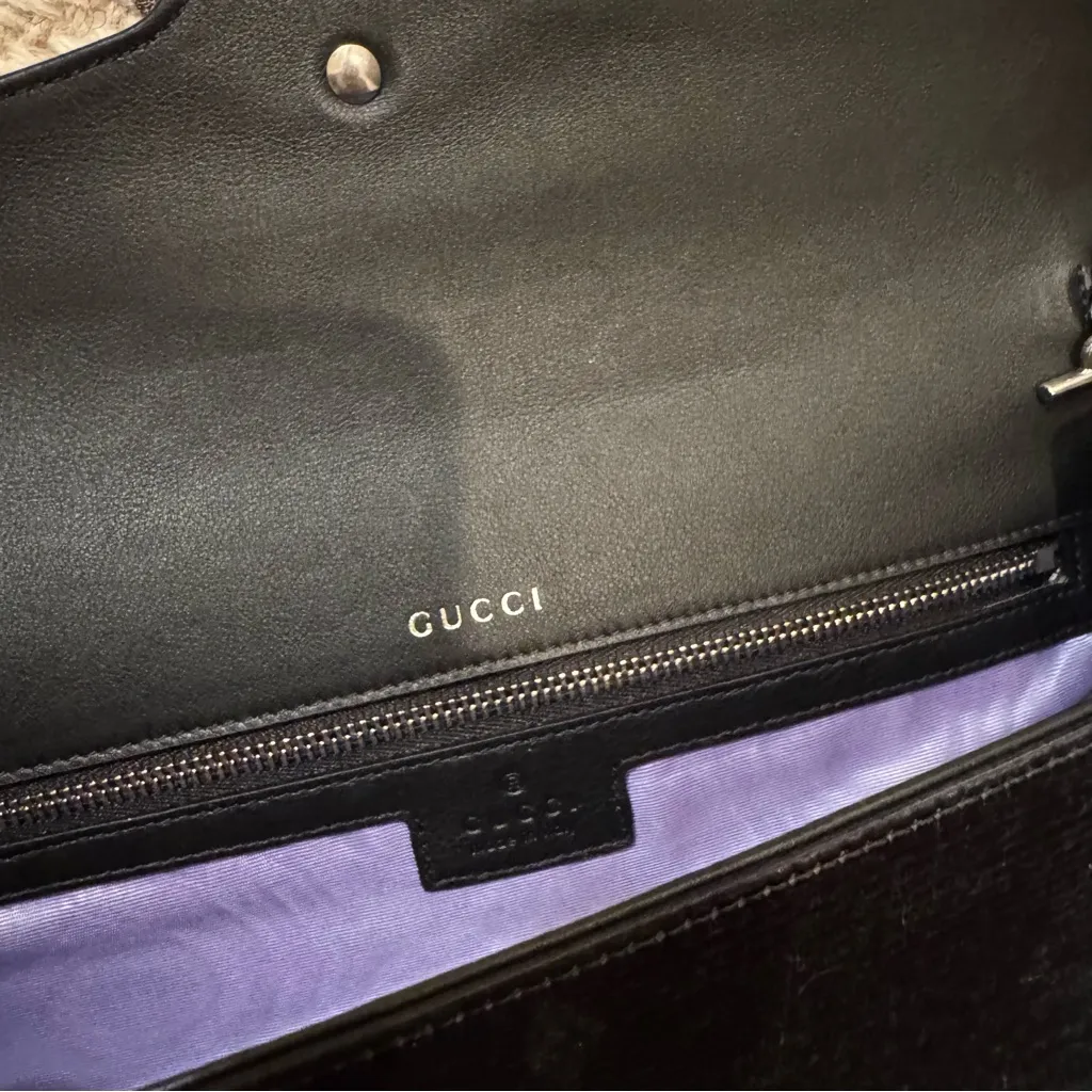 NWOT Gucci Black Dionysus Embellished Textured-Satin Clutch - Image 12