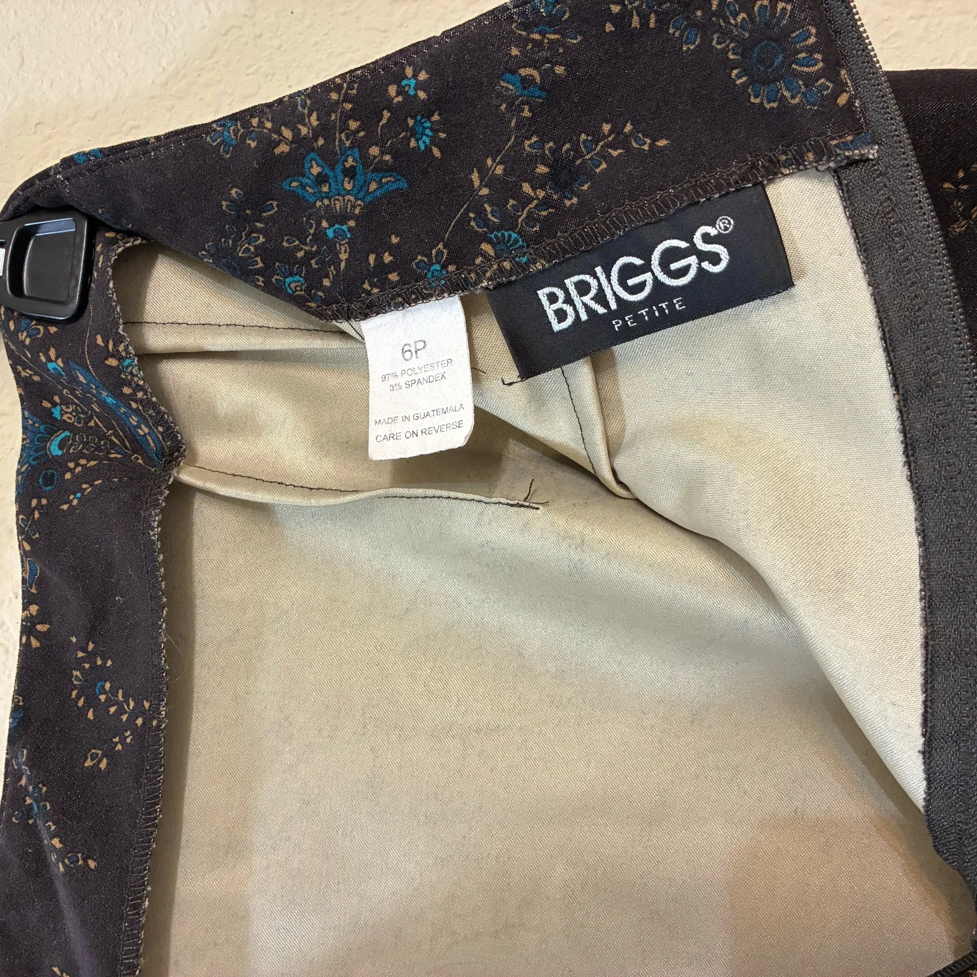 Briggs Suede-Like Paisley Midi Skirt Women’s Teal Brown Boho Vintage Size 6P - Image 4