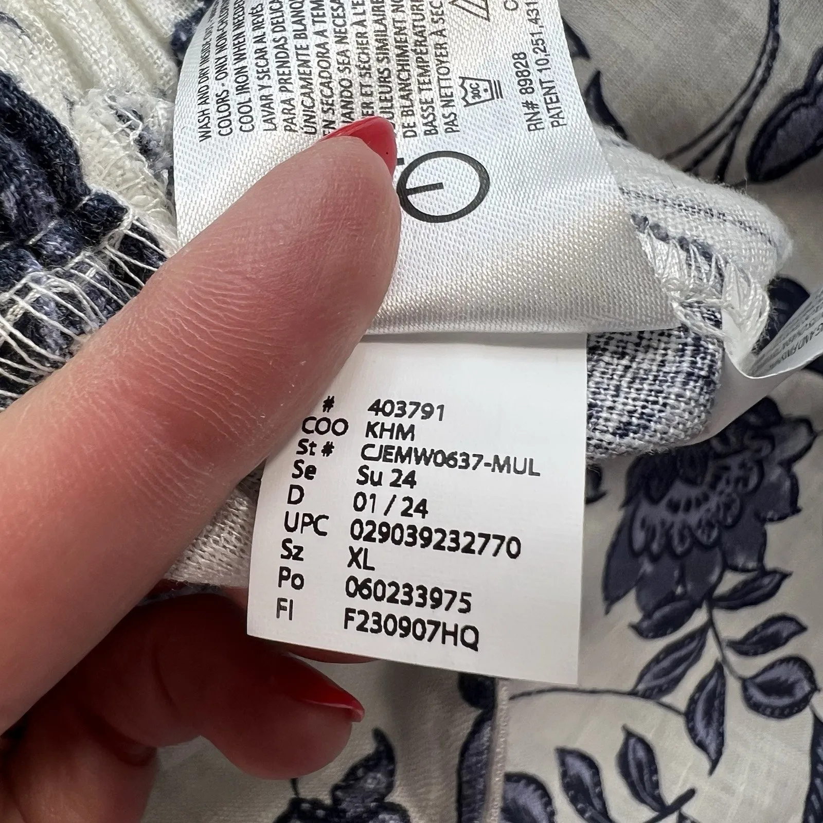 Ella Moss XL Linen Blend Wide Leg Pants Pull On Blue Floral Pockets Resort Beach - Image 10