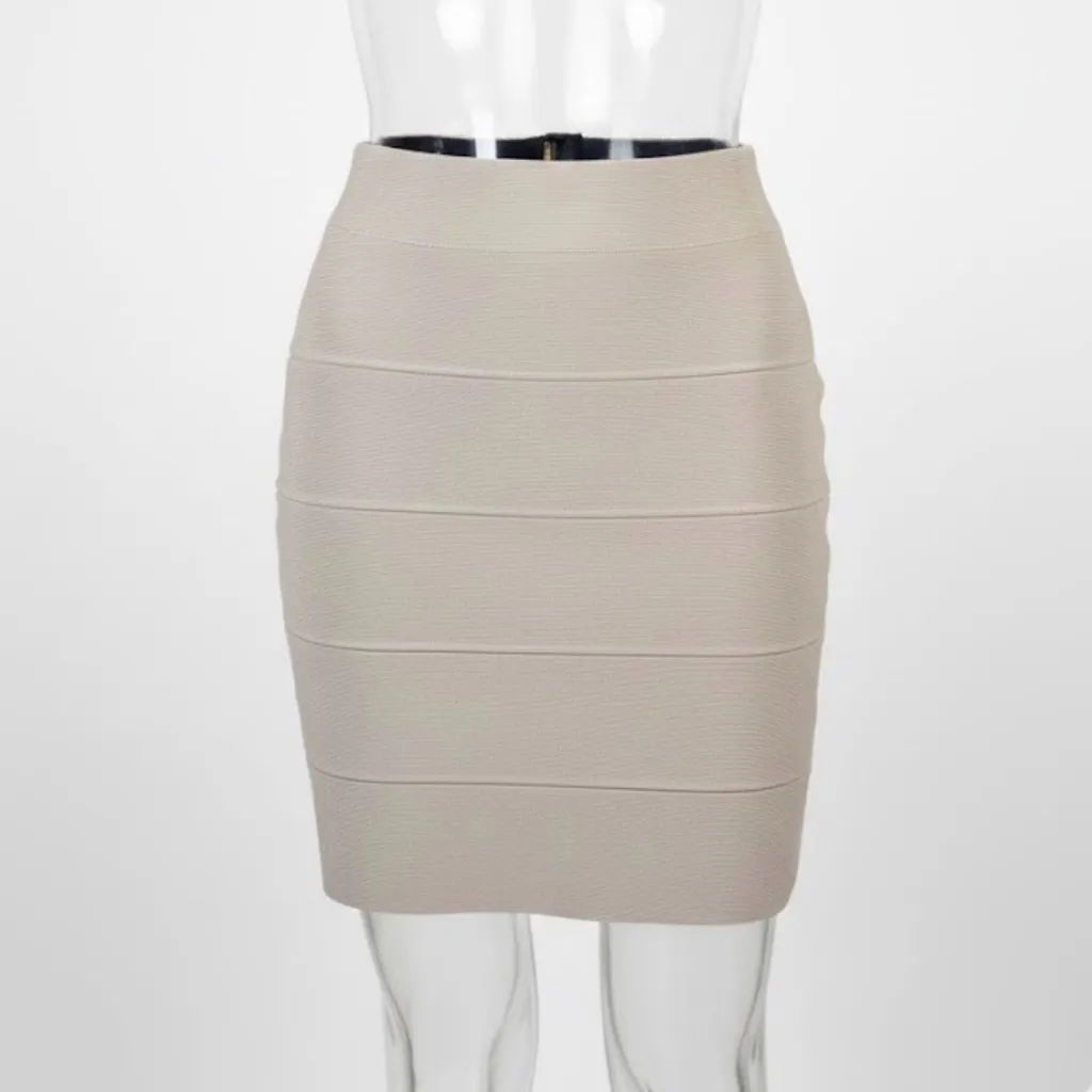 BCBGMAXAZRIA Nude Bandage Bodycon Skirt (Rayon) | Size L | Waist Shaper Effect - Image 3