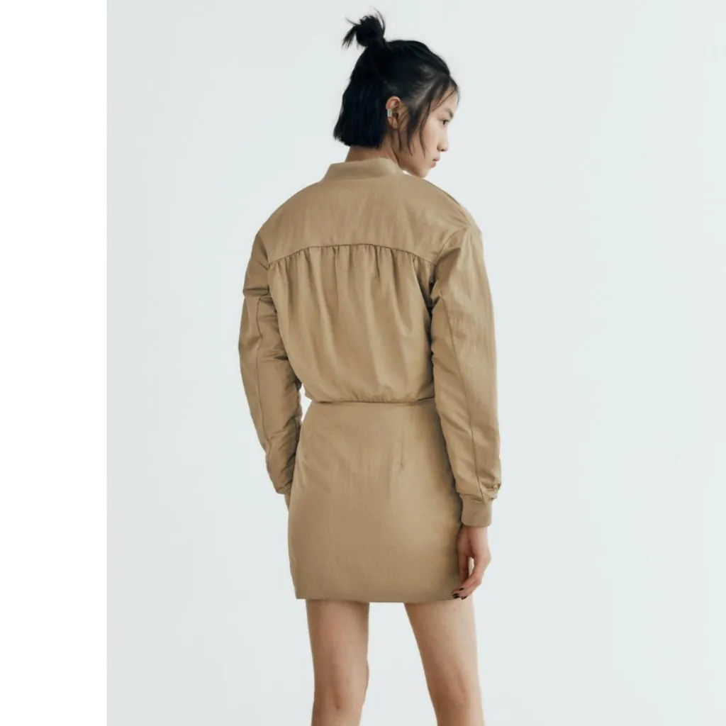 NWOT ZARA SHORT BOMBER DRESS Olive Green Bloggers Fave - Image 9