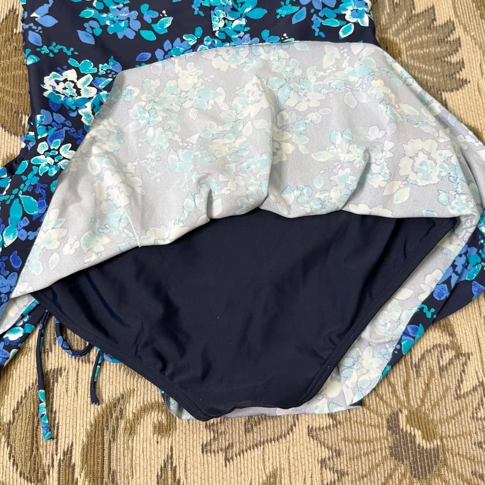 Seekers Swim Dress One Piece Swimsuit Swimdress Floral 16W 16 C/D Blue - Image 6