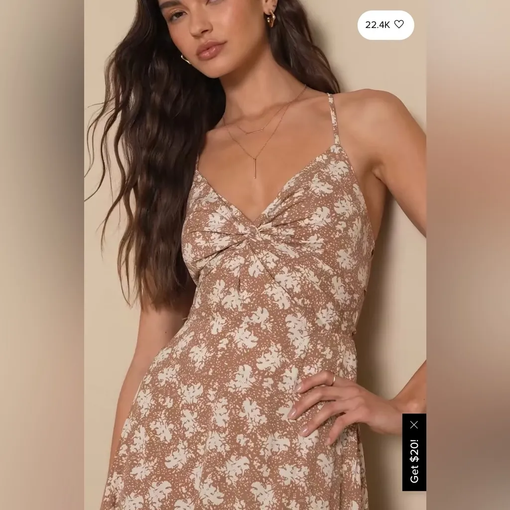 Picturesque Moments Brown Floral Print Strappy Maxi Dress Size M - Image 2