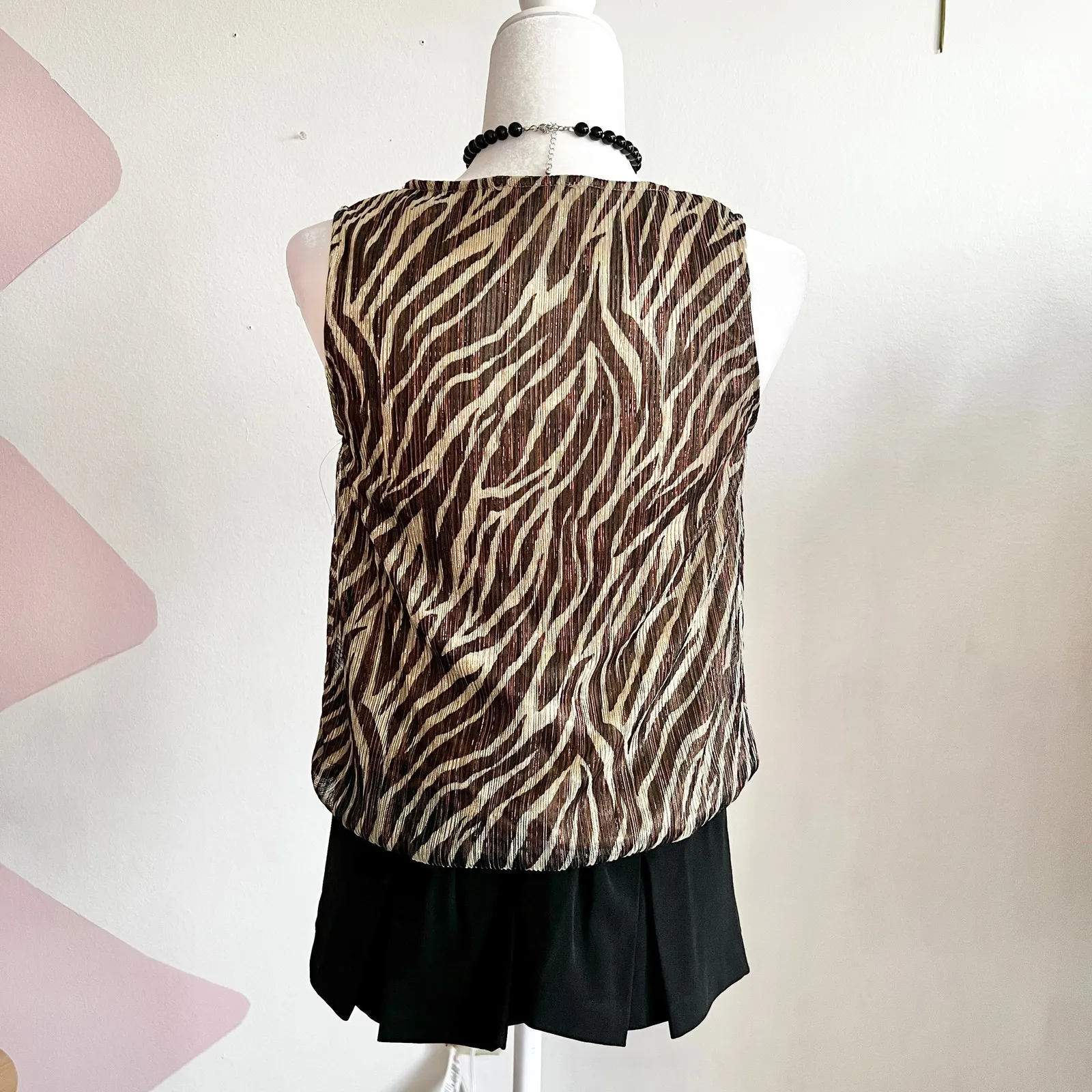 Y2K Brown Zebra Print Wrap Tank Top, Animal Print, 2000s, XS - Image 3