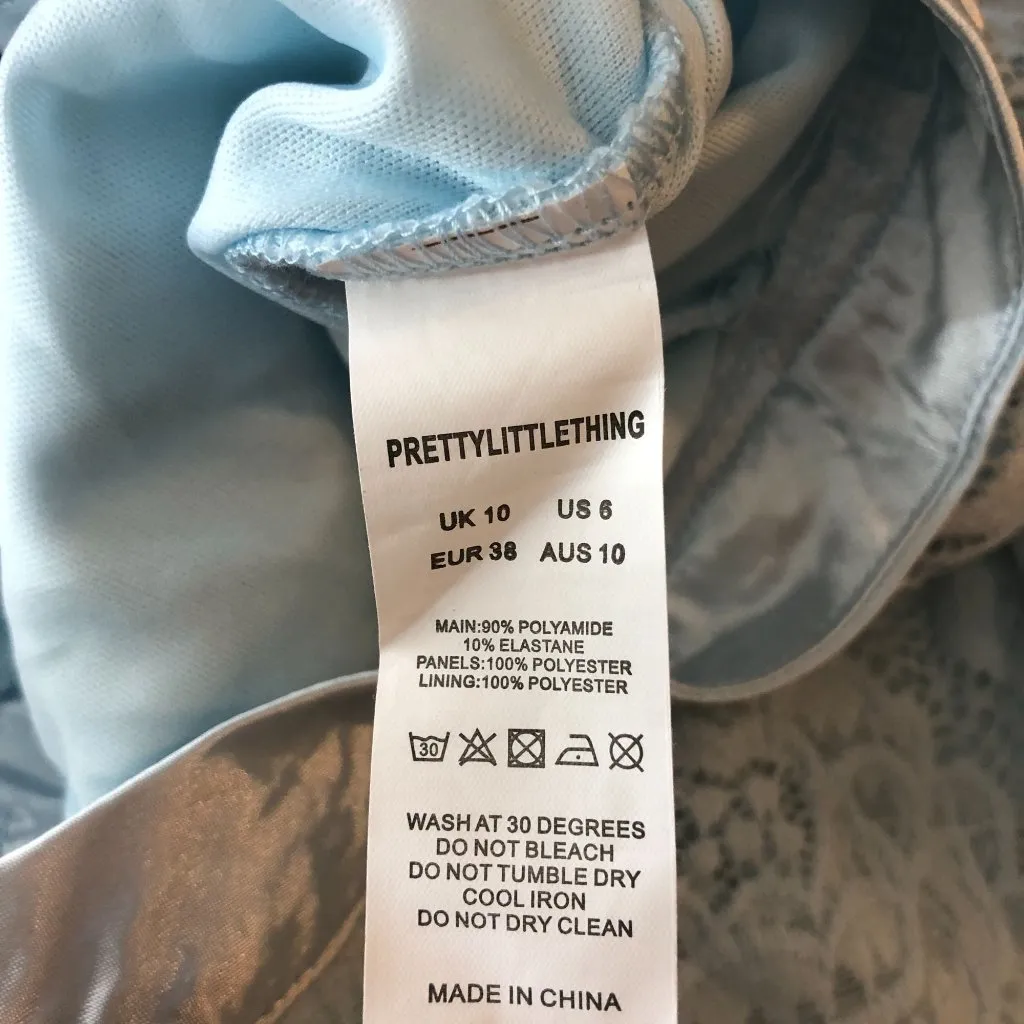 PrettyLittleThing Womens Pants Wide Leg Lace Satin Sheer Light Blue 6 - Image 5