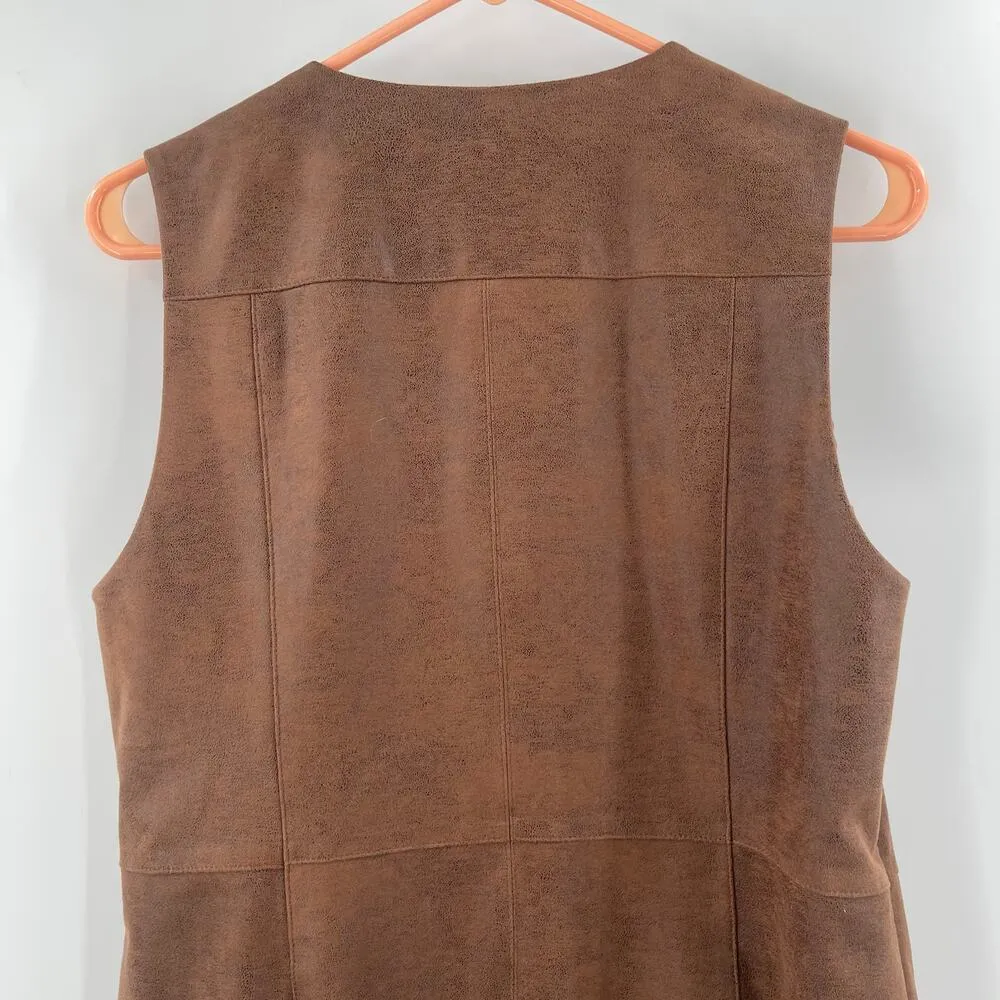 CHICO'S Vest Size Small Faux Suede Brown Zipper Pockets Fall Winter Casual Boho - Image 10