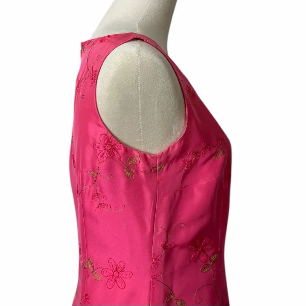 Harold’s Vintage Pink Floral Embroidered Sleeveless Silk Dress Women’s Size 4 - Image 7