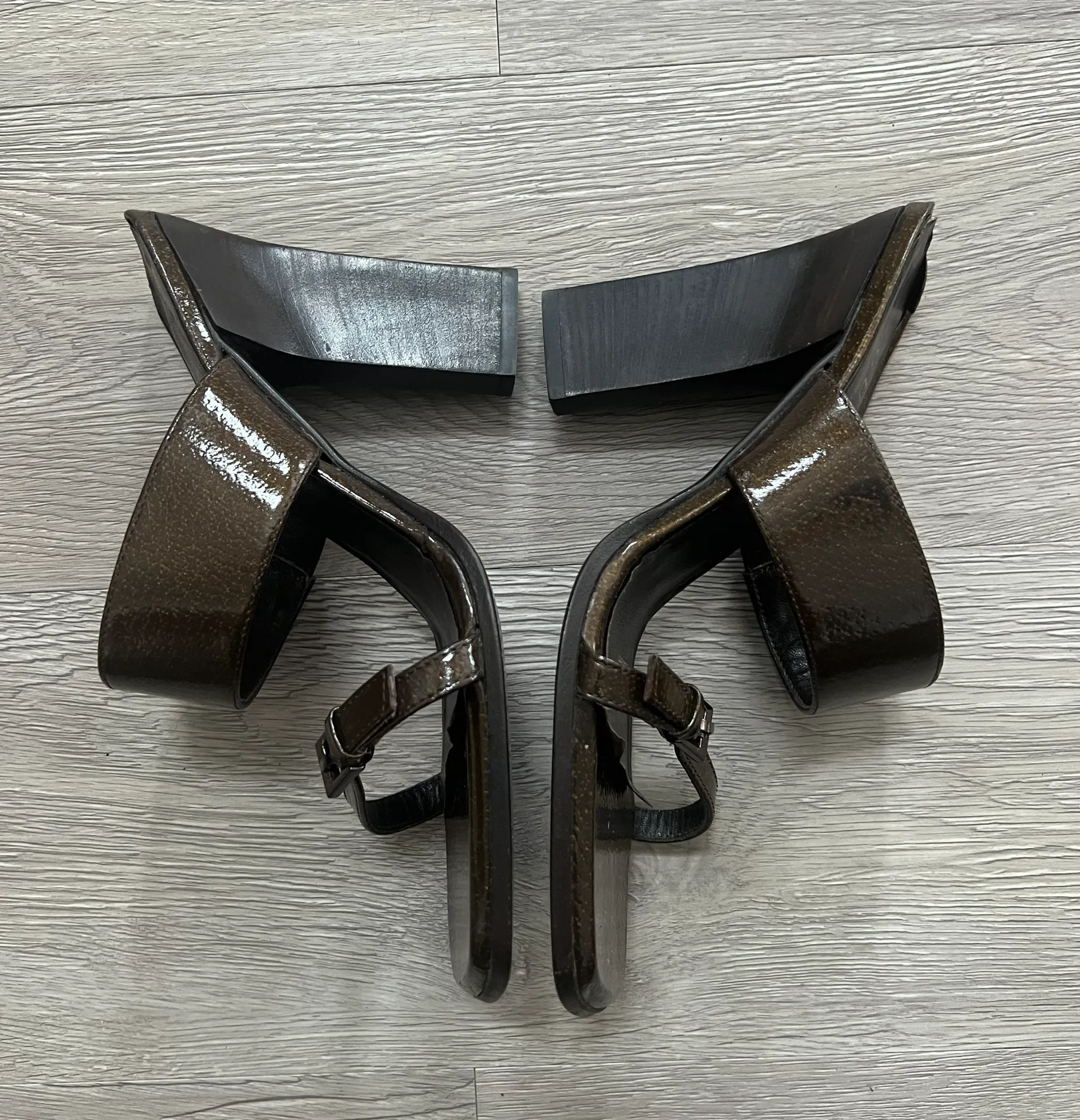 Vintage 90s Double Strap Brown Leather Block Heel Mule Sandals - Image 5