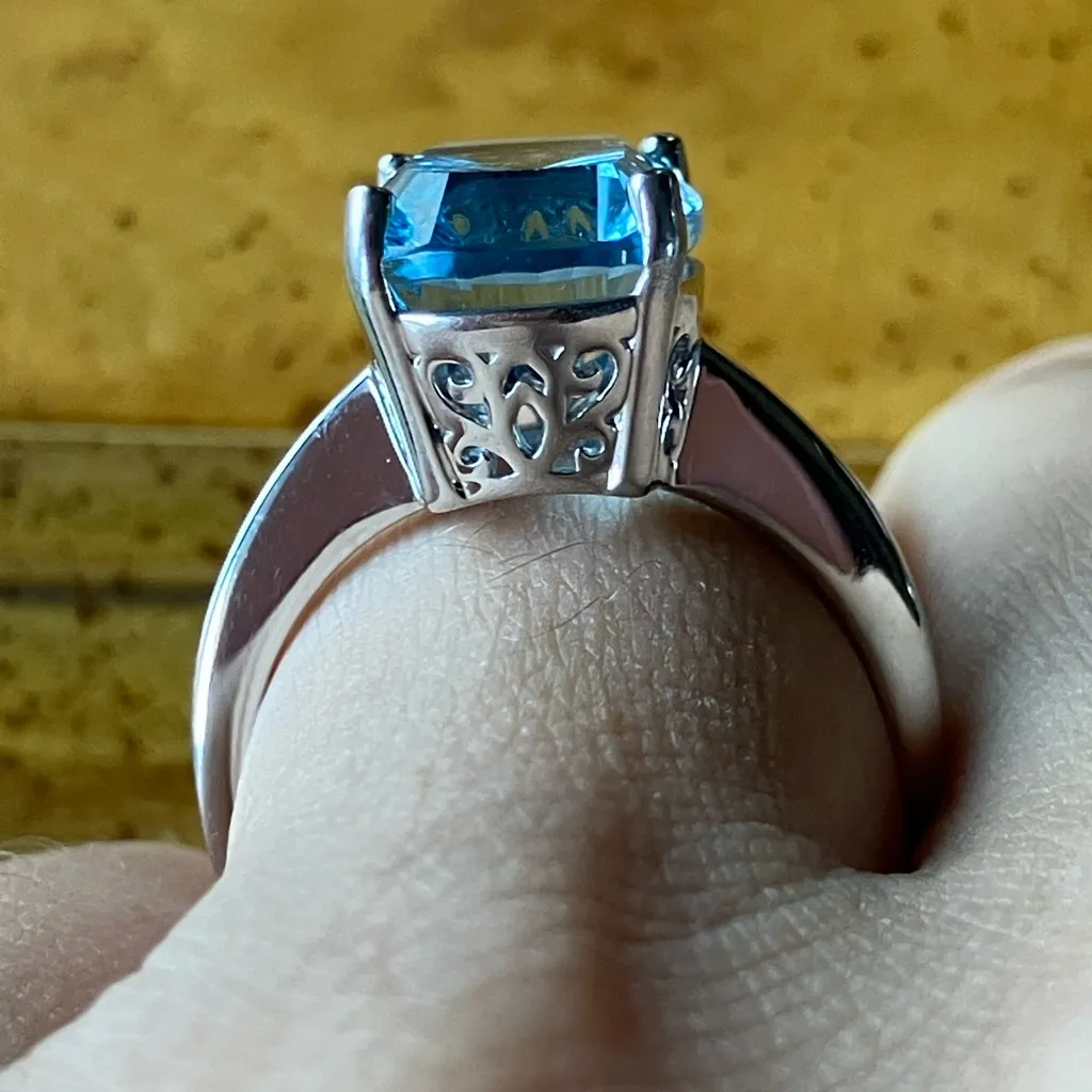 Sky Blue Topaz Sterling Silver Solitaire Ring Size 8 - Image 2