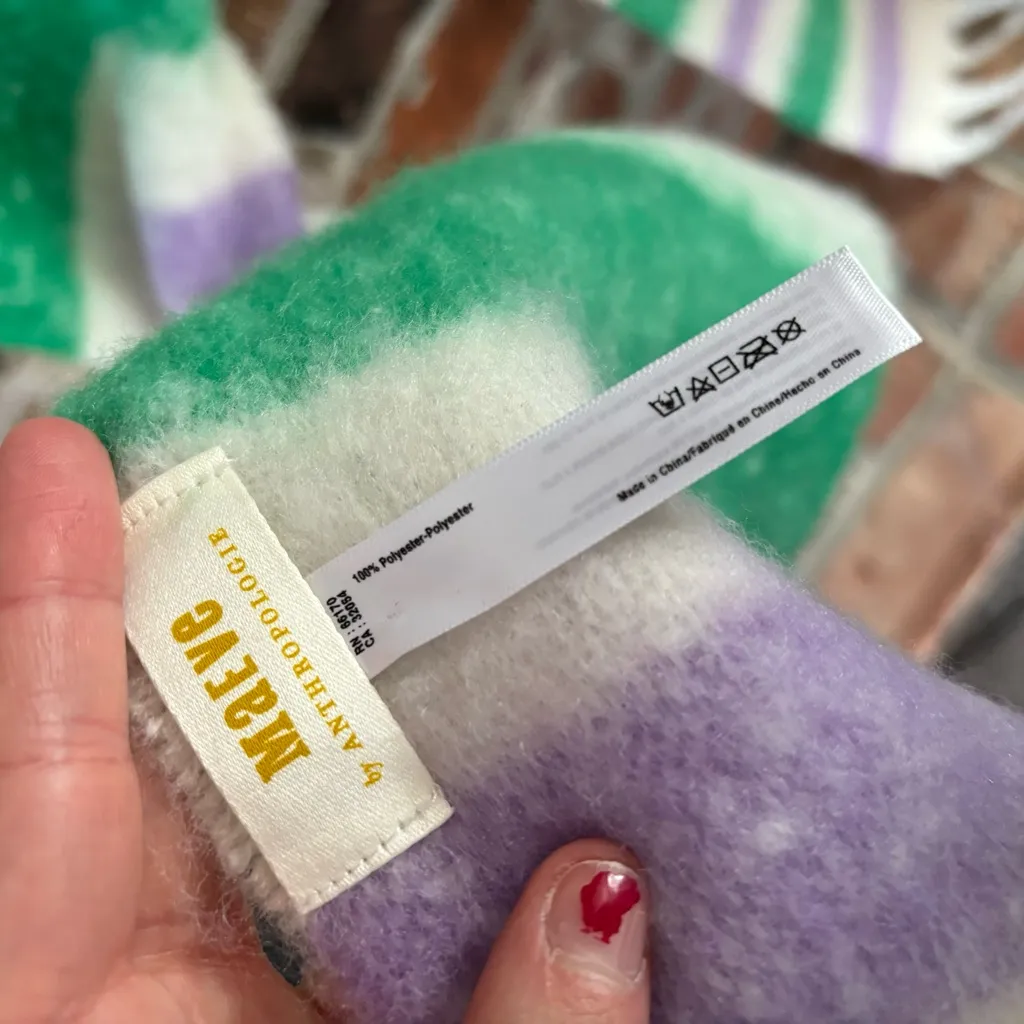 Anthropologie Maeve Cozy Fringe Scarf Green Purple - Image 5