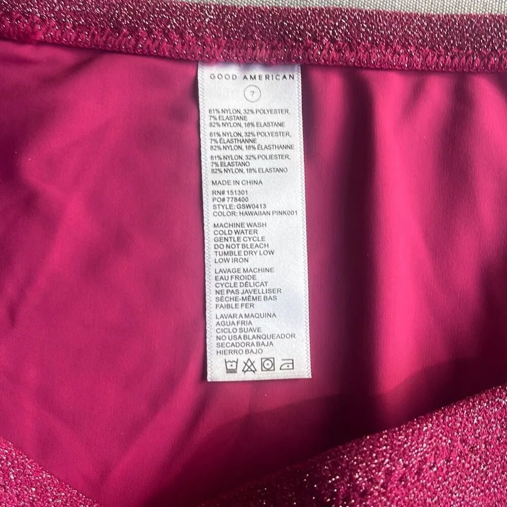 Good American 7 4X Plus Classic Bikini Swim Bottoms Hawaiian Pink Metallic NWT - Image 5