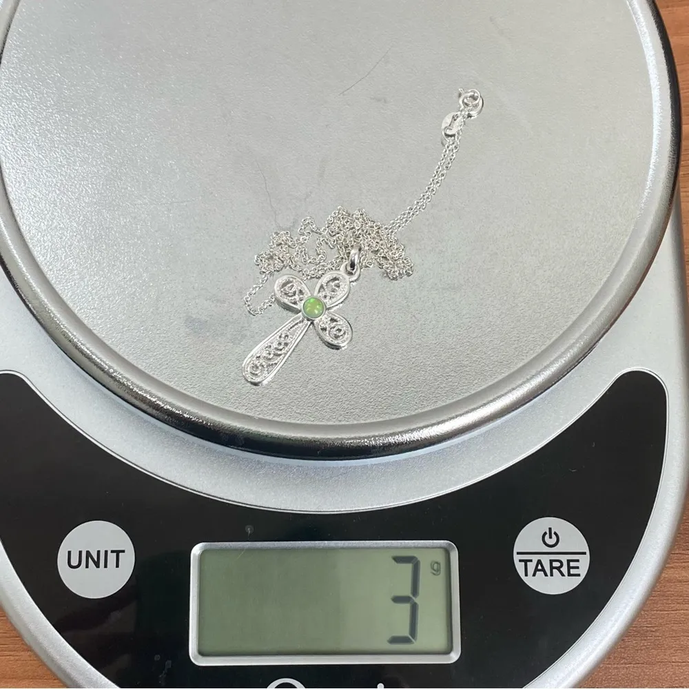 Sterling Silver 925 Signed Green Opal Cross Pendant 18” Necklace 3g. - Image 12