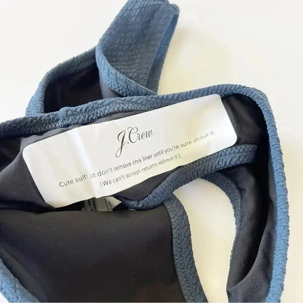J Crew Textured curved waist cheeky bikini bottom Midnight Blue Size small NWT - Image 3