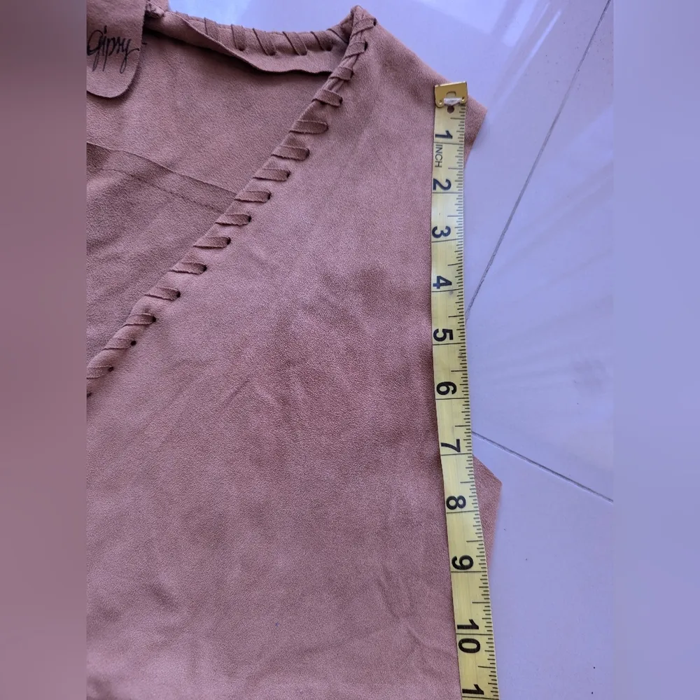 Vest Gipsy brown suede sleeveless, V - Image 7