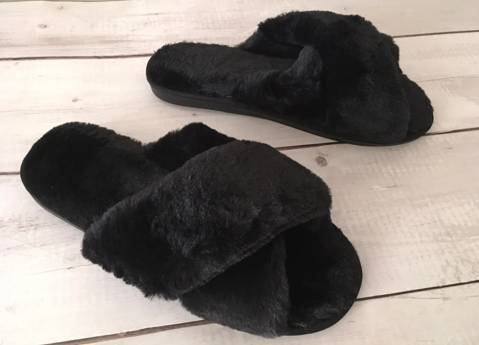 Black Plush Slippers, Size 9/10 - Image 4