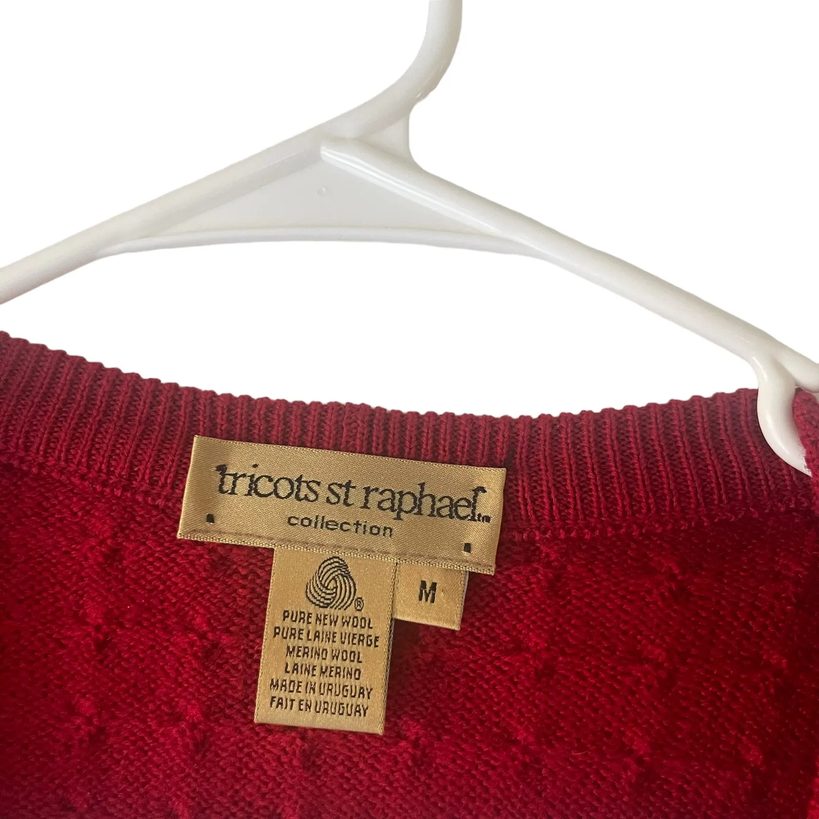 Tricots St Raphael Vintage 90s Men's Size Medium Pure Wool Red Sweater Vest - Image 4