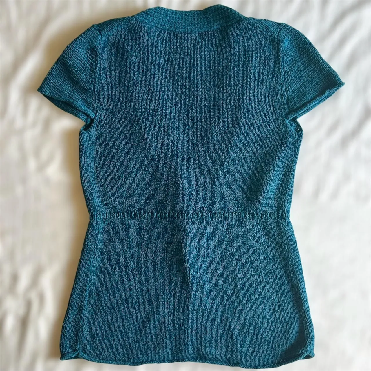 White Stag Teal Knit Short Sleeve Button Front Cardigan Sz S Twee Whimsigoth Alt - Image 4