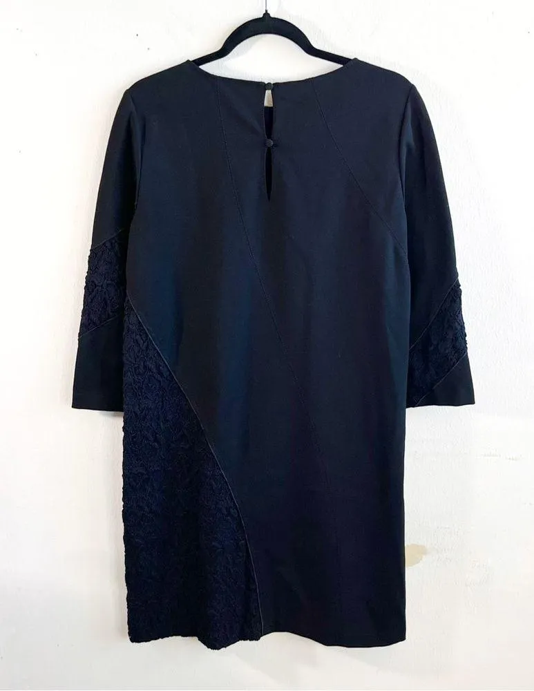Lafayette 148 Dress Black 3/4 Sleeve Embroidered Lace Cut Outs Mini Sz M NWT - Image 7