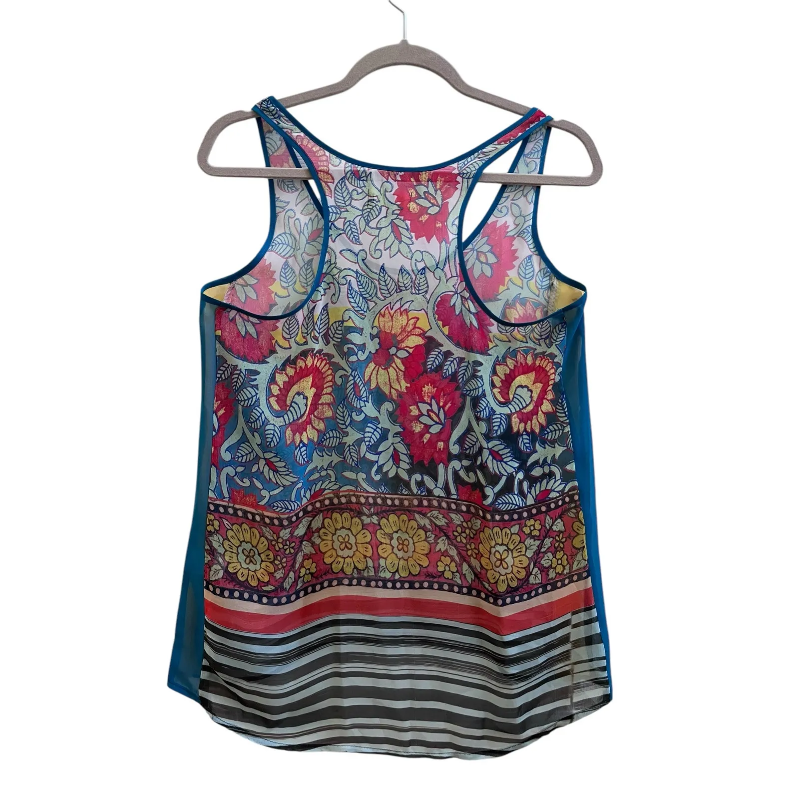 Dream Daily Anthropologie Boho Print Semi Sheer Racerback Tank Top Size Small - Image 5