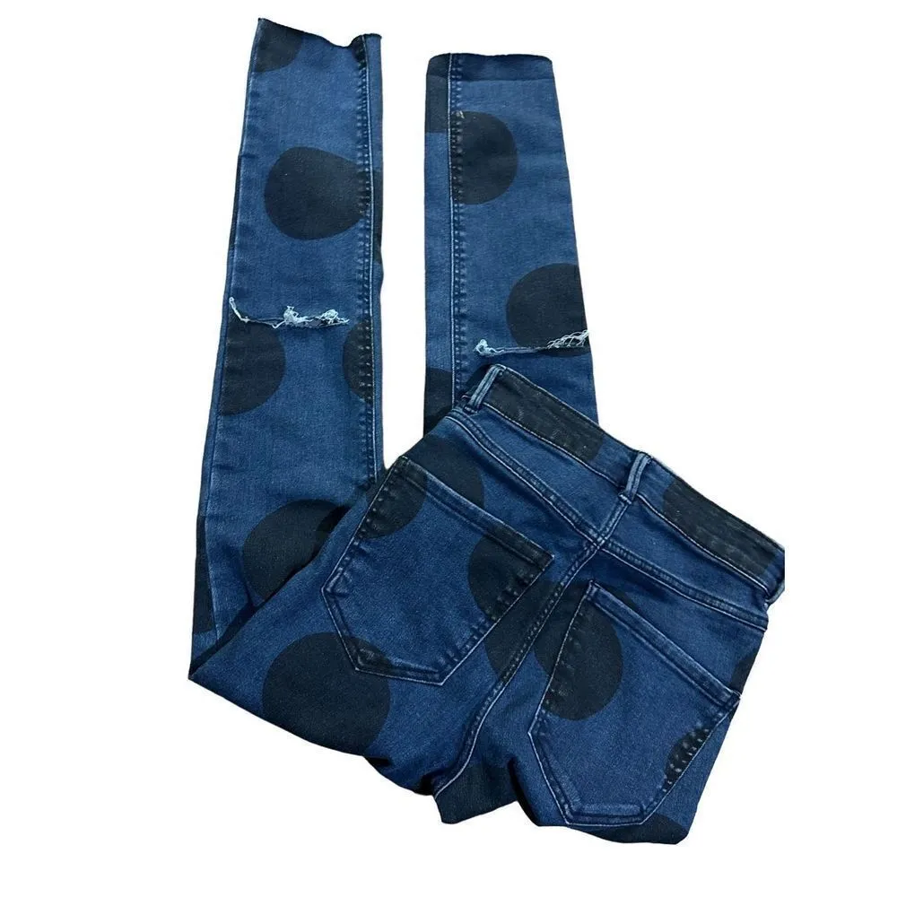Zara Trafaluc Slit Knee Jegging Jeans Women's Size 00 Raw Hem Polka Dot - Image 9