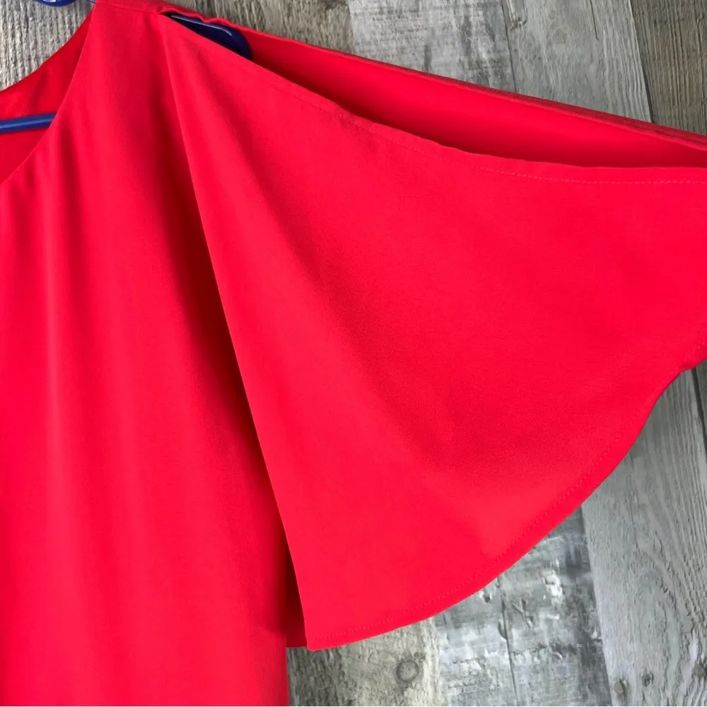 Anne Klein Sz 14 Red Flutter Sleeve Side Zipper Faux Wrap Dress w/Matching Belt - Image 6