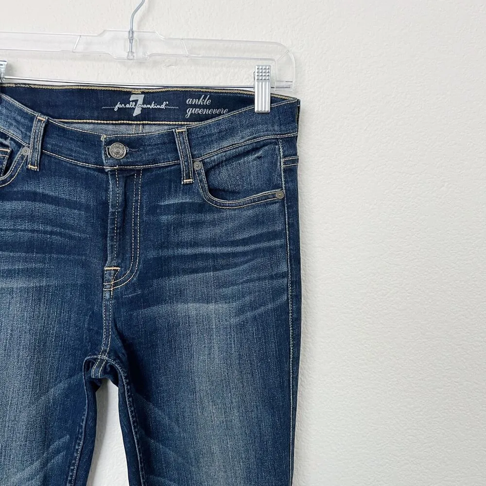 [7 For All Mankind] Gwenevere Dark Wash Mid Rise Ripped Knee Skinny Jeans Sz 29 - Image 4