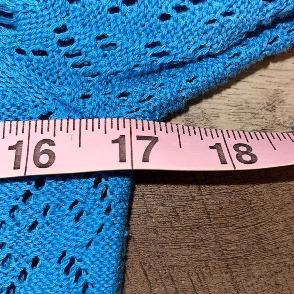 Intermix Womens 100% Cotton Crew‎ Neck Pullover Crochet Sweater Blue Petite - Image 7