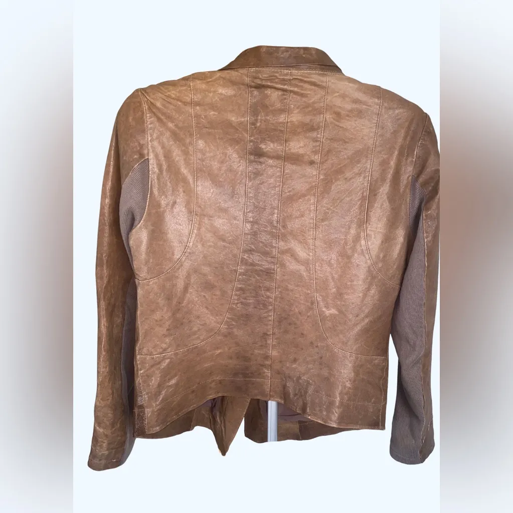 Q40 Asymmetrical Leather Textile Motto Jacket Brown Women Large, Cotton Lining - Image 3