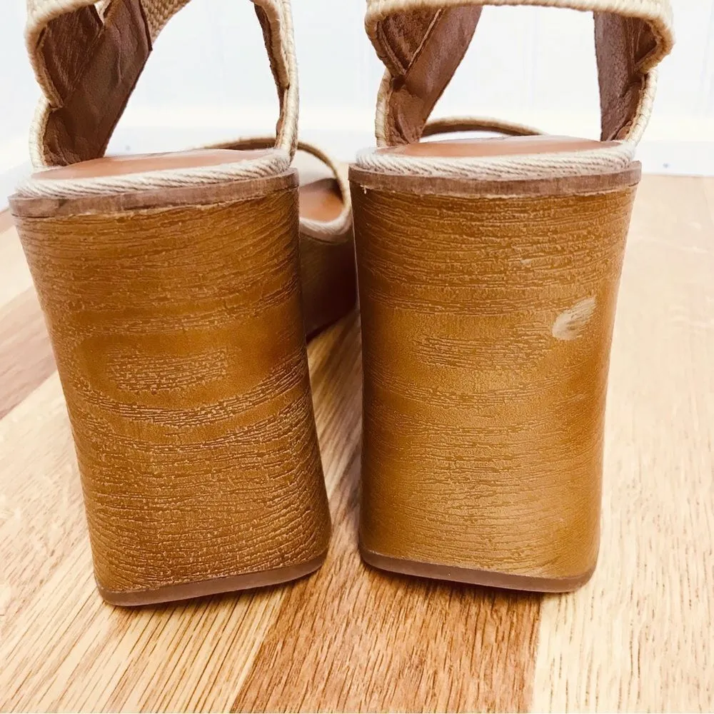LUCKY BRAND Tan Raffia Platform Wedge Sandal Slingback Delukah Cream Size 10 New - Image 6