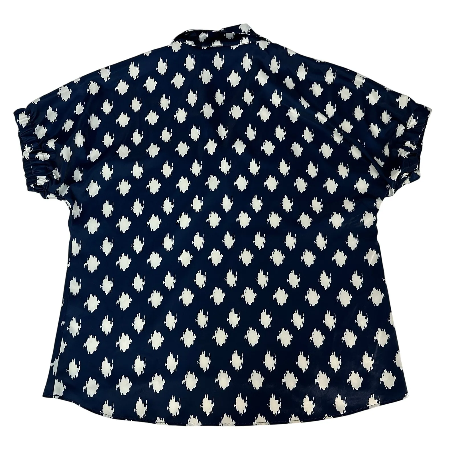 Caryn Lawn Blouse Betsy Collared Navy Satiny Flowy Popover Top One Size Blue Size M - Image 5