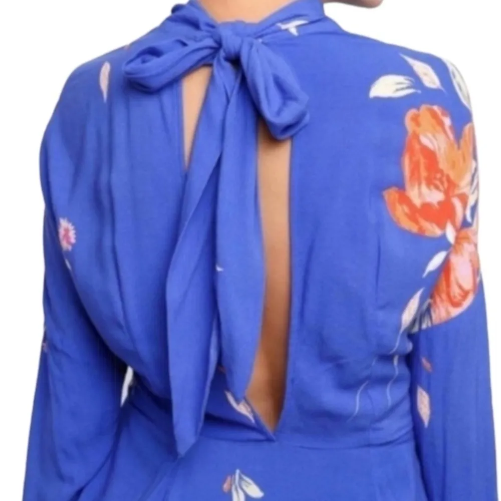 Free People x REVOLVE open back tie neck long sleeve mini blue floral dress XS - Image 8
