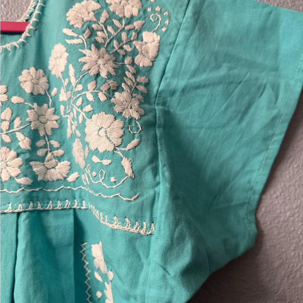 Aqua Mexican handmade Embroidered Dress sine M NWOT Blue Size M - Image 6