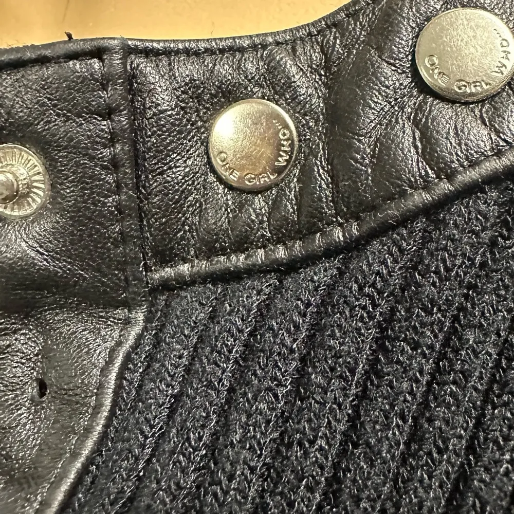 One Girl Who Black Genuine Leather Trim Ribbed Snap Button Up Cardigan Top Small - Image 10