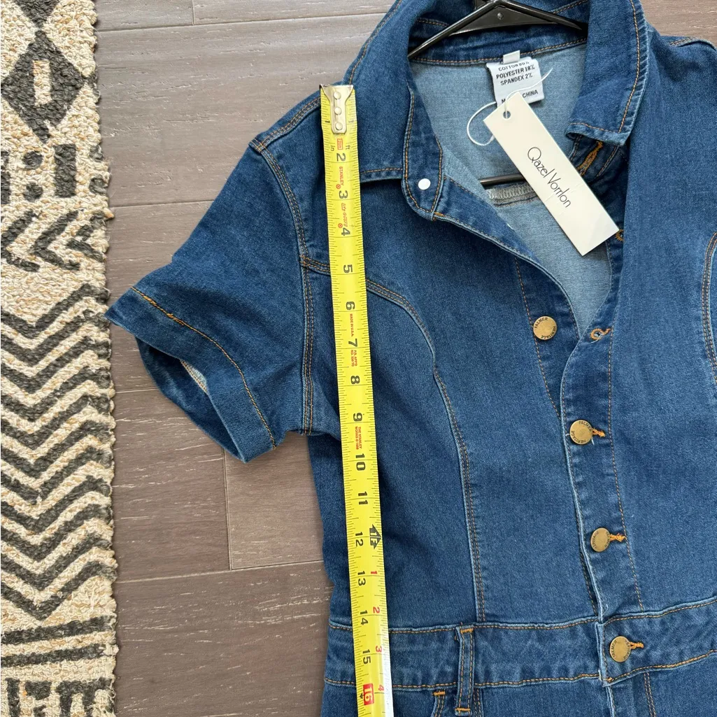 Denim Jumpsuit flair retro cowgirl western Y2K woman’s sz 8 Blue - Image 12