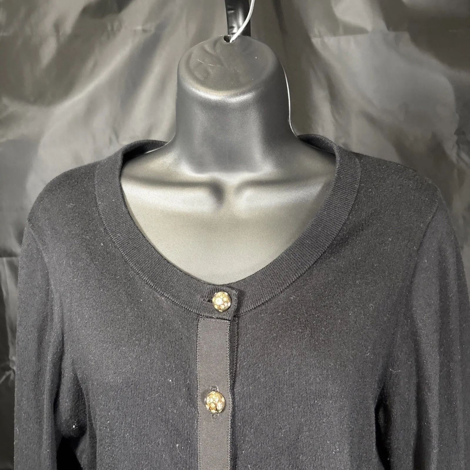 Kate Spade Black Long Sleeve Top with Ribbon Buttons 19" Length Size L - Image 3