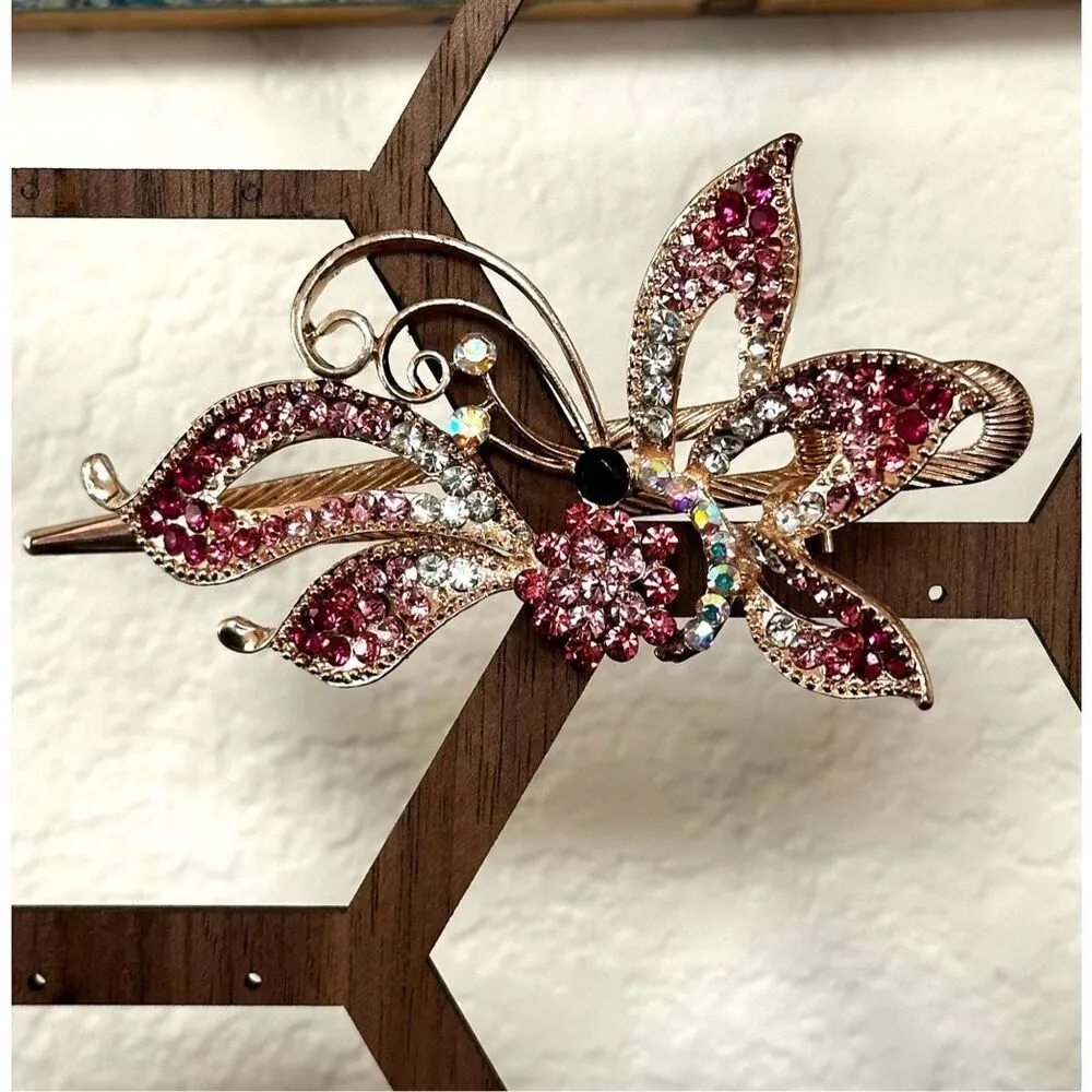 Pink gold tone rhinestone barette - Image 2