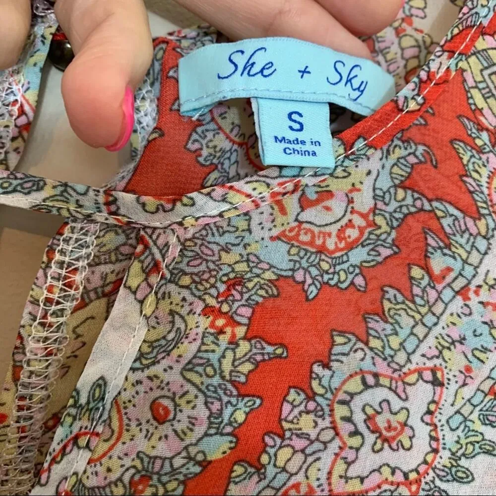 She+Sky Floral Sheer Silk Blend Blouse - Image 2