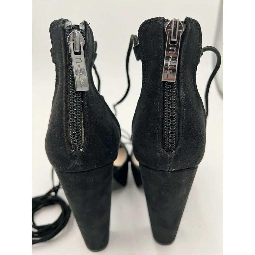 n by Nicole Miller Chunky Platform Vegan Suede Black Heels Tie Up Sandal 6.5 new - Image 8