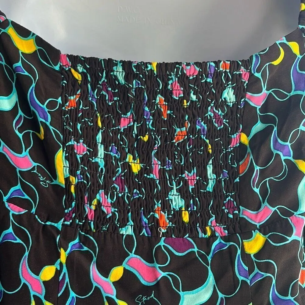 Staud Josephine Black Colorful Logo Print Side Zip Sweetheart Neck Top Blouse 12 - Image 8