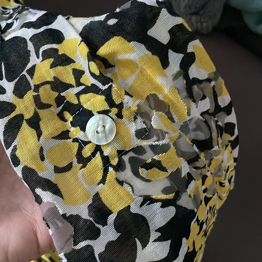 RUBY RD. Yellow, Black & White Design Sheer Button Down Shirt Size 16 - Image 8