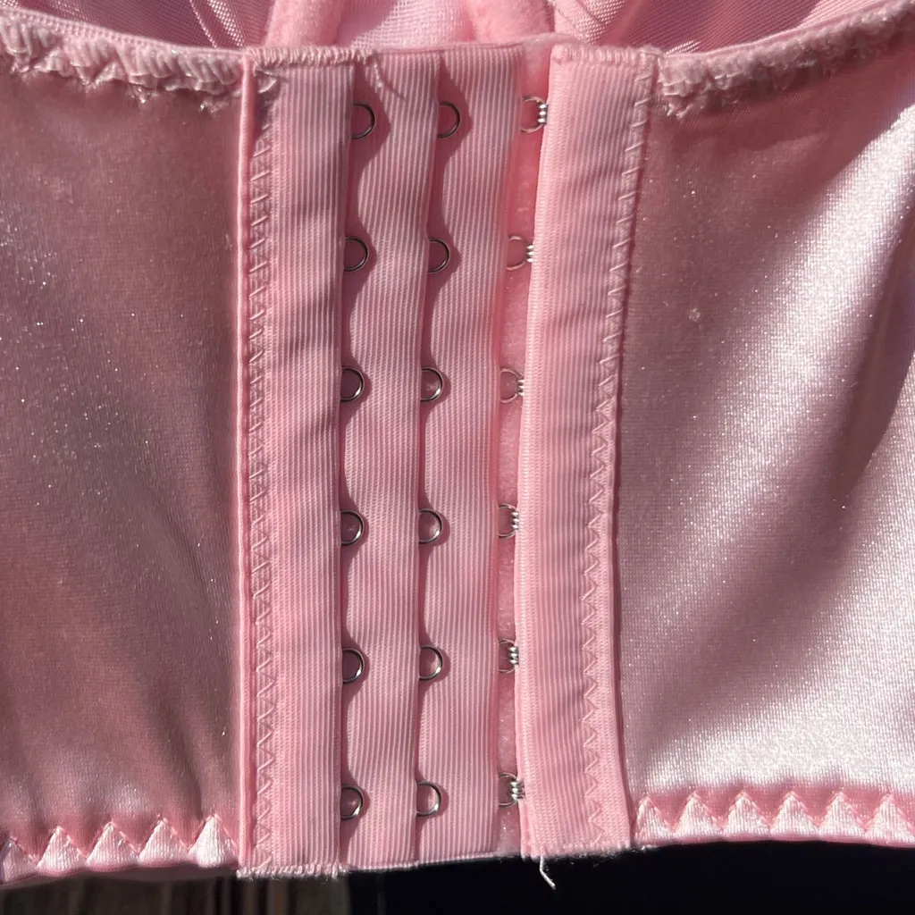 Pink Satin Lace Trim Corset - Image 7