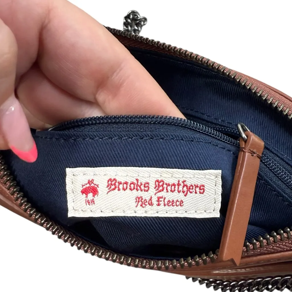 Brooks Brothers Chain Strap Shoulder Bag Brown Caramel Leather Minimalist - Image 3