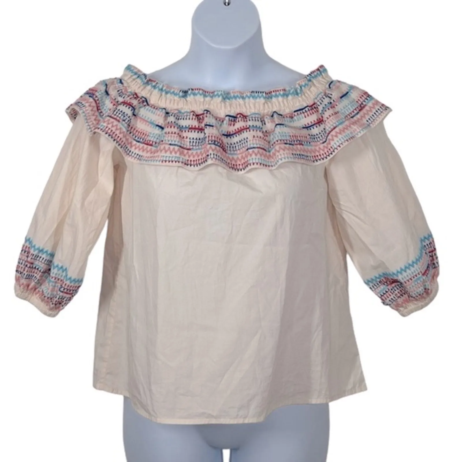 Anthropologie PARKER Jenay Pink Sugar Embroidered Off‑Shoulder Blouse S - Image 3