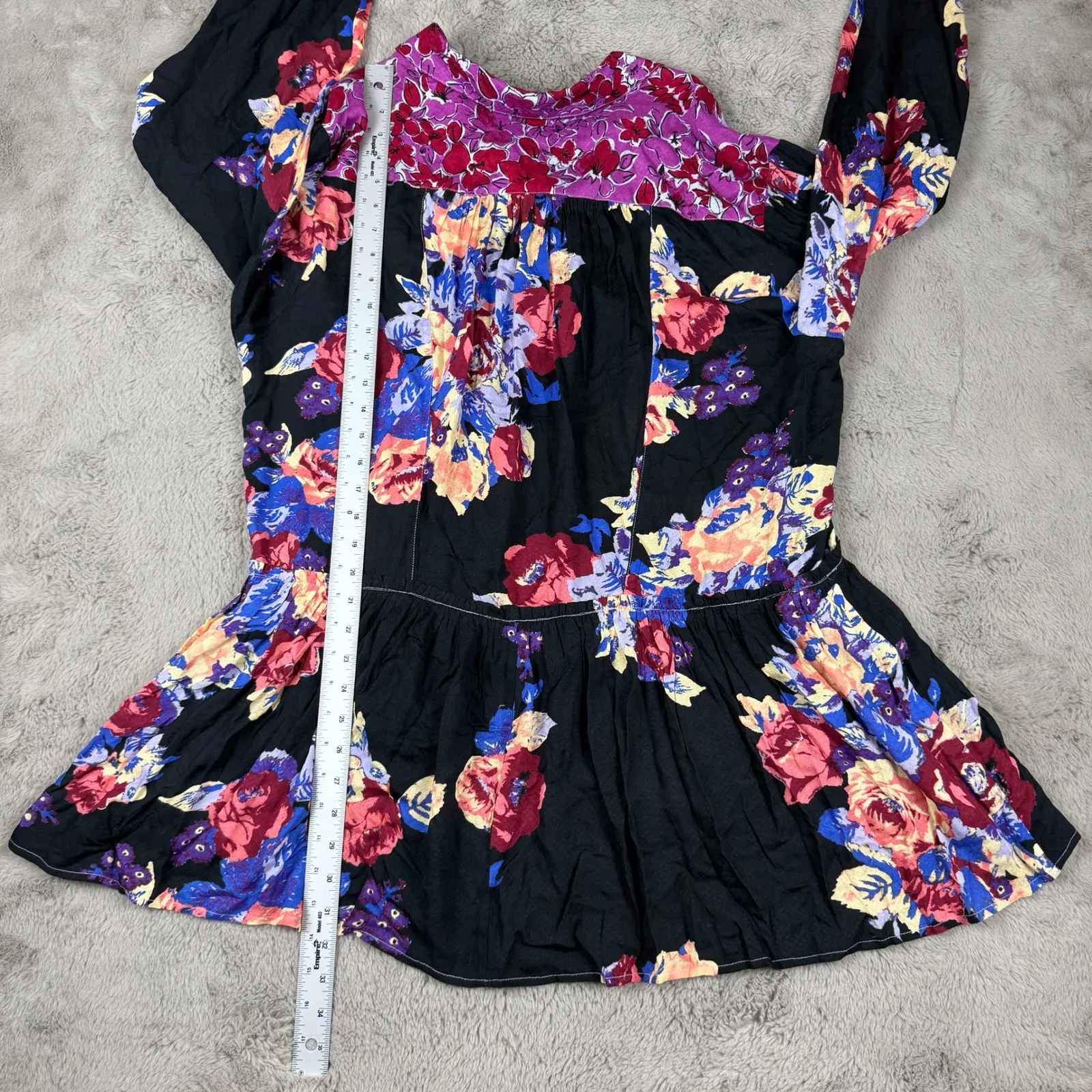Free People‎ Floral Brunch A Bunch Floral Tunic Top Bohemian Black Size S Summer - Image 10