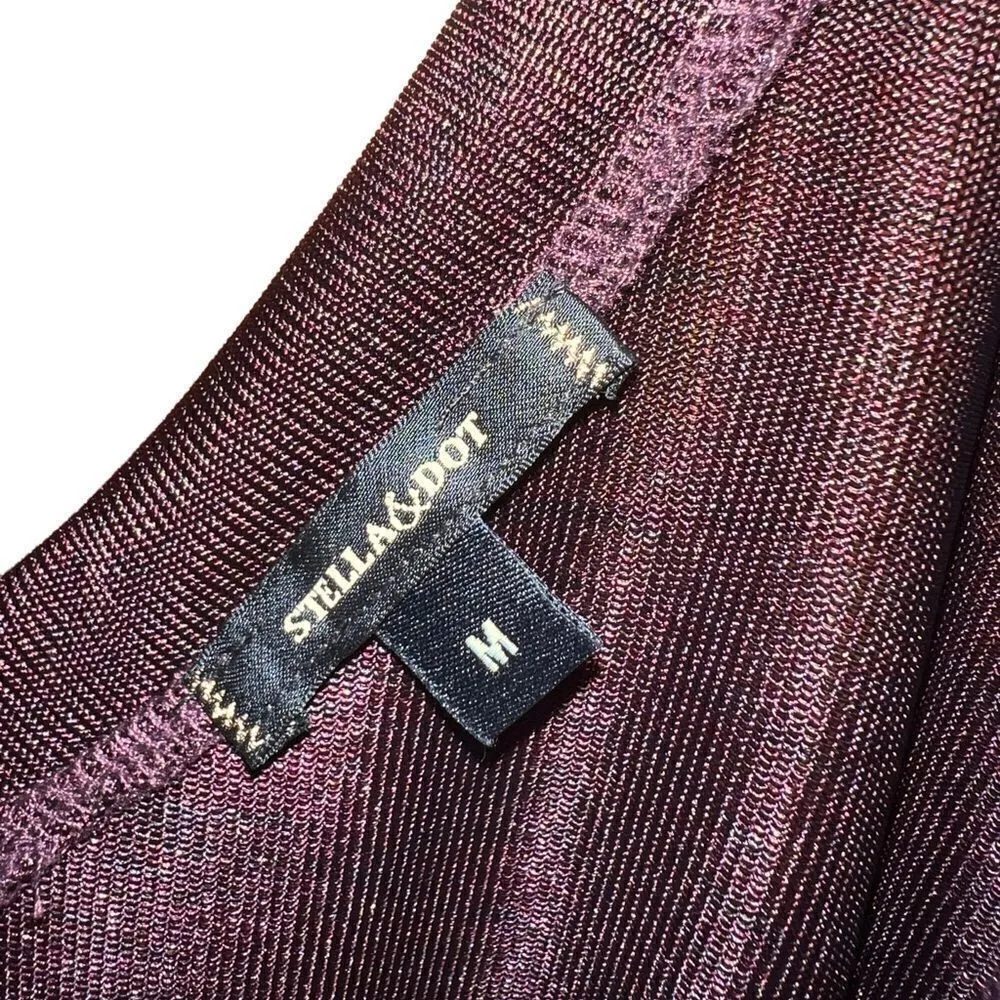 Stella & Dot v-neck cap sleeved sheer top with black and gold cross back detail - Image 4