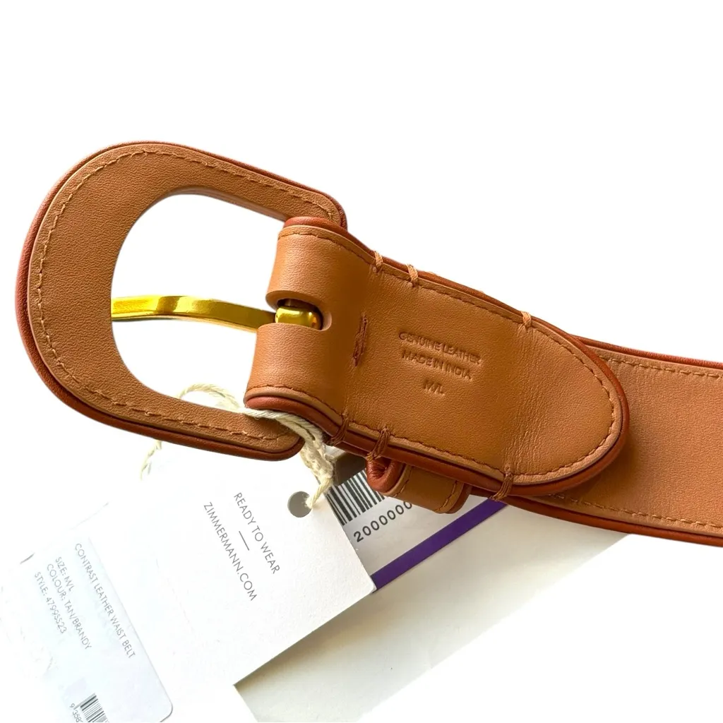 NWT Zimmermann Brown Leather Belt With Buckle | Size M/L - Image 8