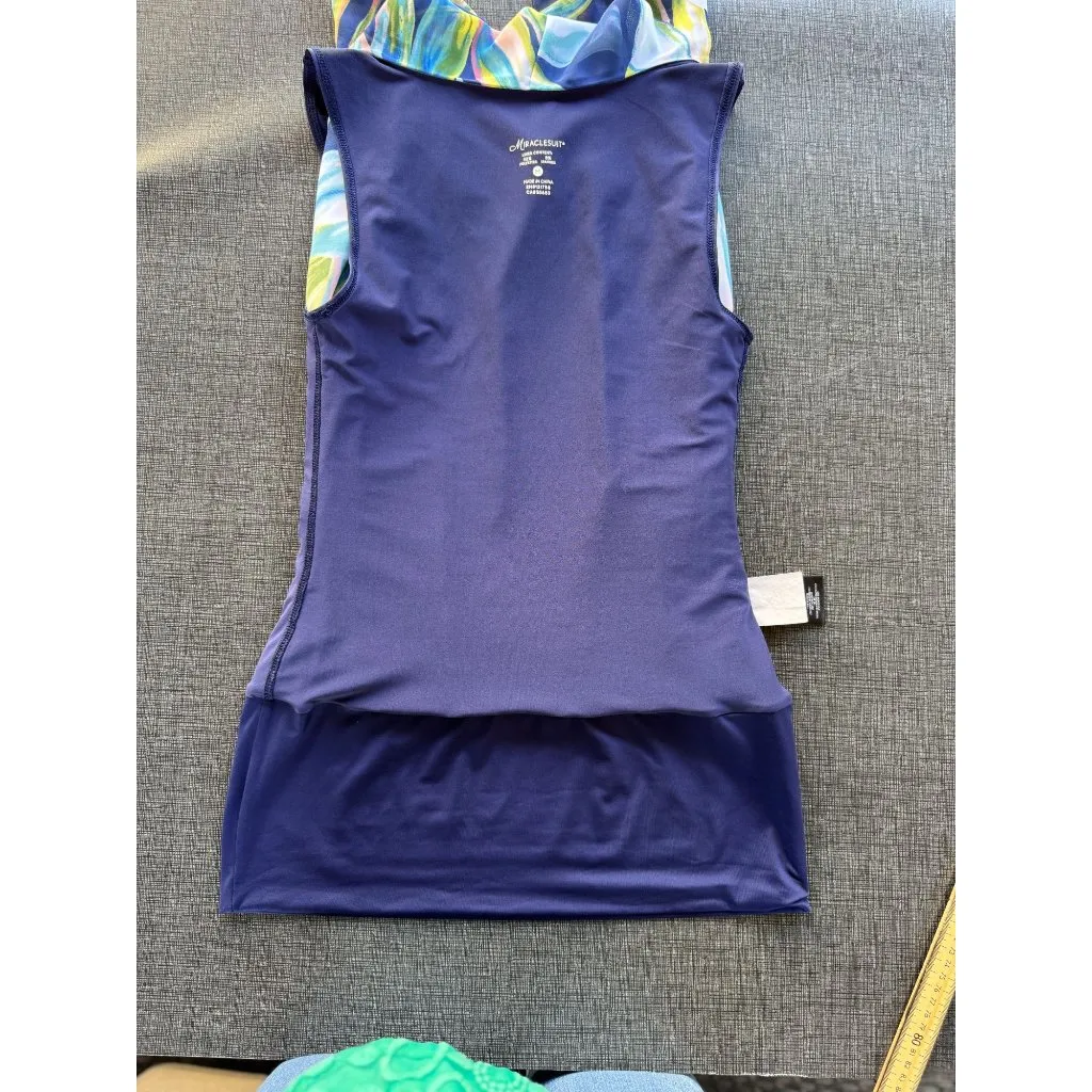 Miraclesuit Womens M Sheer Over Layered Top Blue Short-Sleeve Floral Print - Image 6